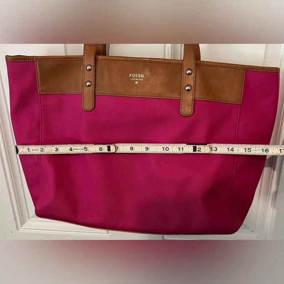 Fossil Women's Sydney Shopper Shoulder Tote Bag Purse Magenta Pink Fuschia EUC! - Picture 12 of 16